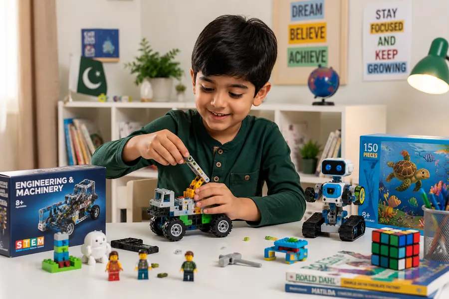 Child playing with educational toys
